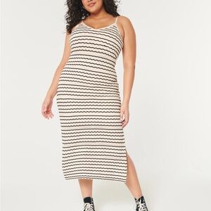 Striped Beige and Black Crochet Hollister Midi Dress